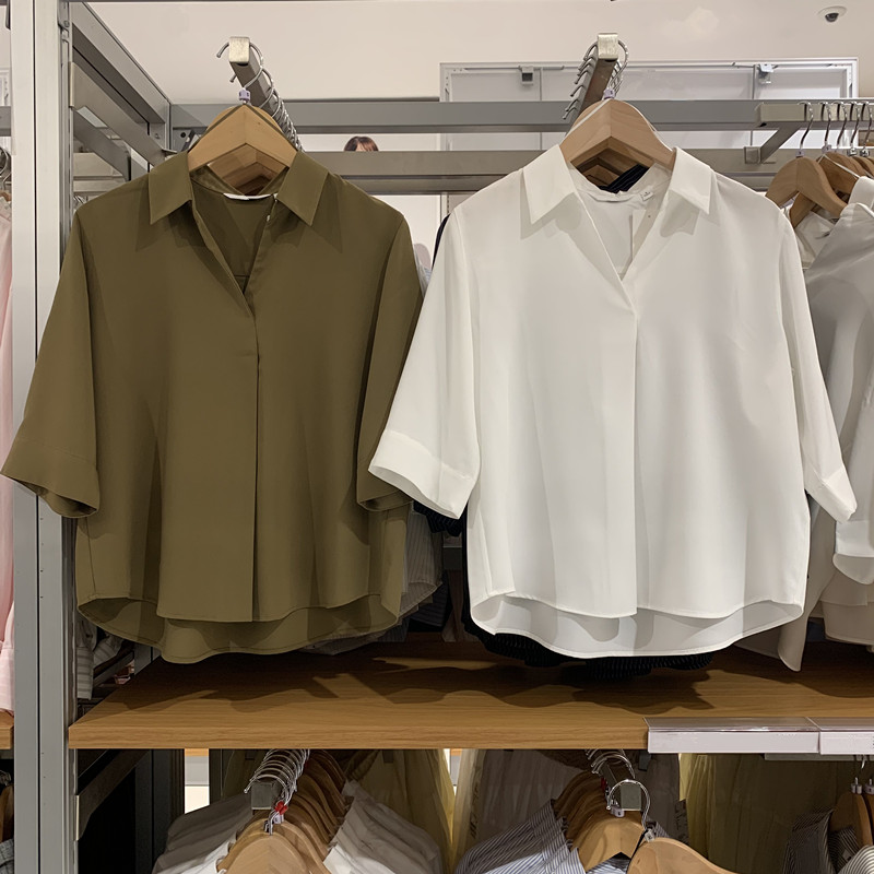 花式半开领衬衫/7分袖衬衣
