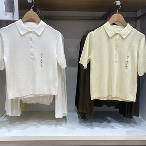 日单女装夏新款莫代尔棉混纺POLO领针织衫休闲百搭短袖毛衣476256