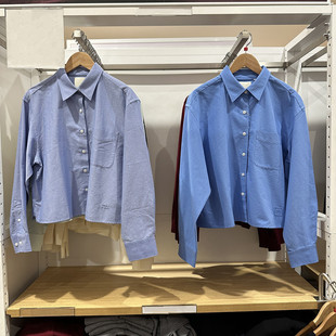 日系合作款/女装牛津纺箱型衬衫/长袖衬衣休闲通勤薄外套女484928