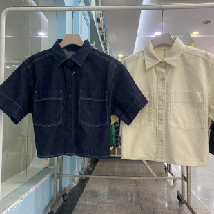 水洗产品短袖 日系女装 休闲半袖 牛仔箱型衬衫 衬衣483877 26春夏新款