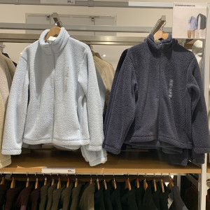 日单男女秋冬仿羊羔绒摇粒绒拉链茄克加绒加厚长袖外套夹克469953