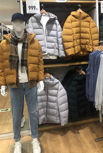 日单男装2024冬季情侣款防风防水无缝连帽羽绒服男加厚外套442147