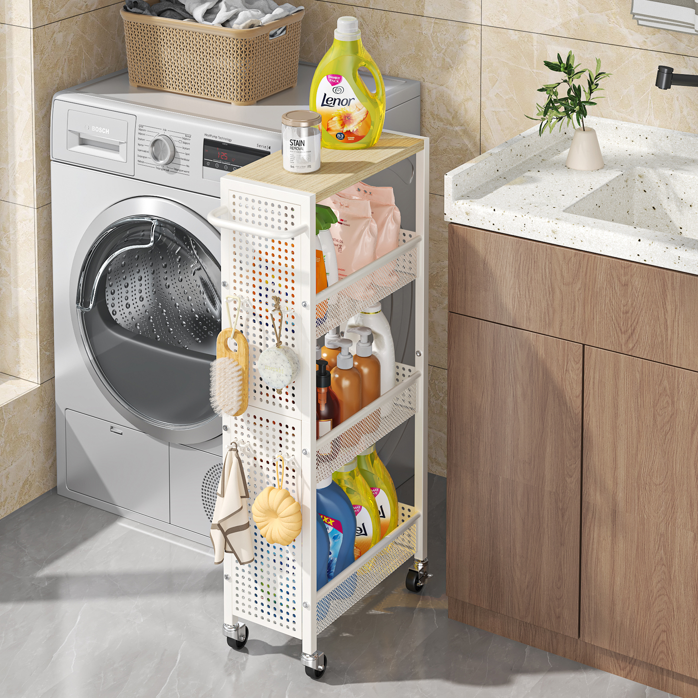 小推车夹缝置物架极窄缝隙收纳柜卫生间厕所蔬菜水果收纳架杂物篮