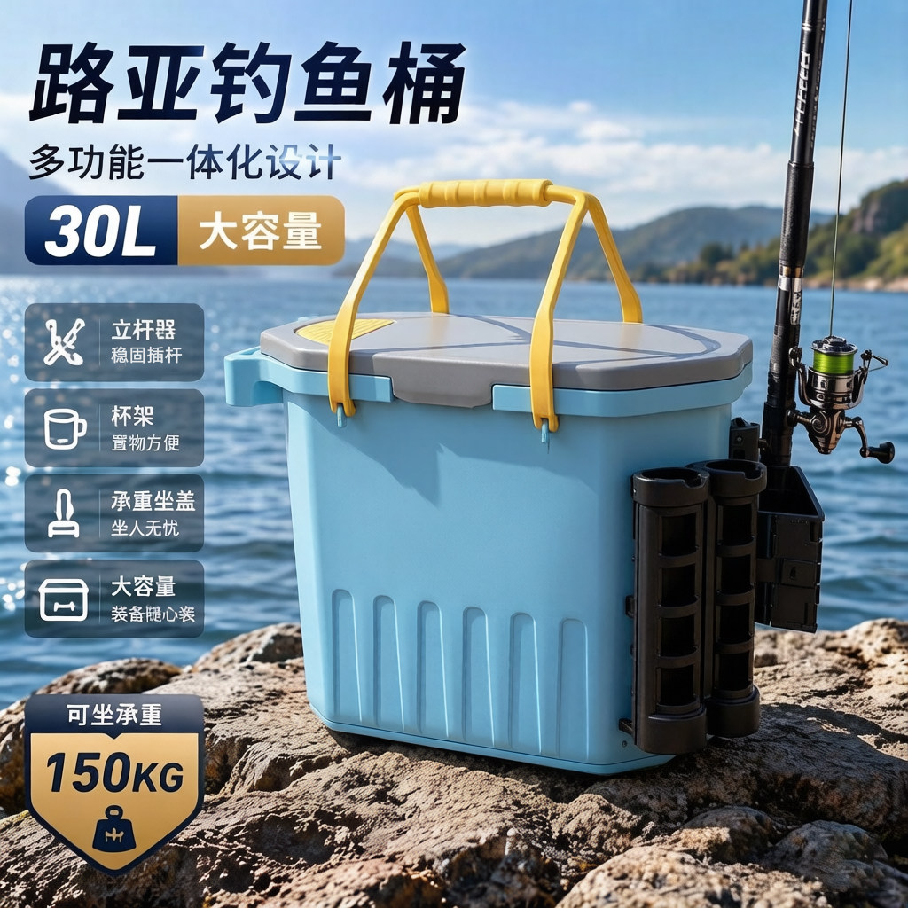 路亚钓鱼桶大容量台钓多功能加厚户外巡鱼桶装鱼桶可坐150KG承重