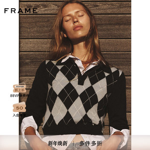 菱格纹翻领长袖 学院风经典 FRAME女士美式 POLO衫 2025新款