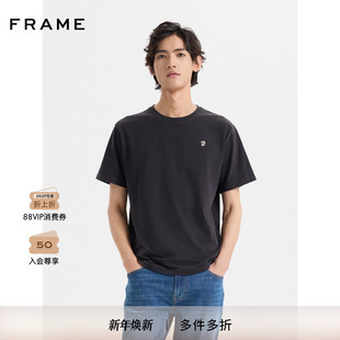 男女同款 刺绣黑色棉质圆领T恤短袖 新年款 FRAME男士