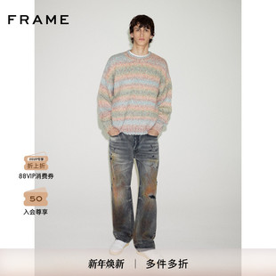 FRAME男女同款 彩花色纹圆领套头针织毛衣时尚
