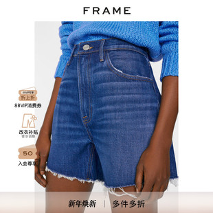 女装 毛边蓝色春秋款 女式 FRAME高腰牛仔短裤