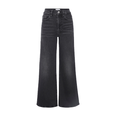牛仔黑色阔腿裤高腰牛仔裤