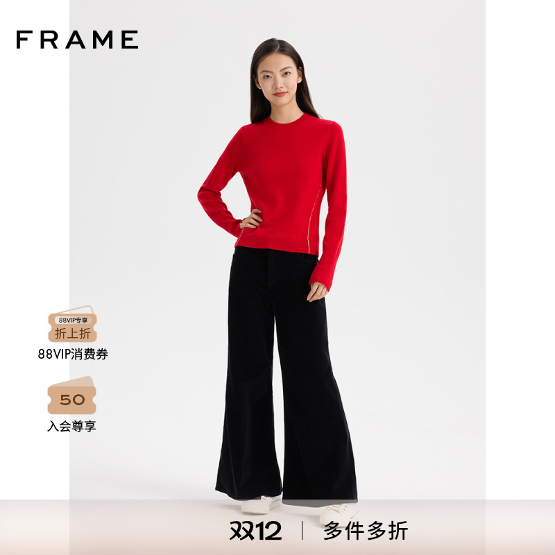 FRAME女士新年圆领套头红色山羊绒混纺毛衣复古