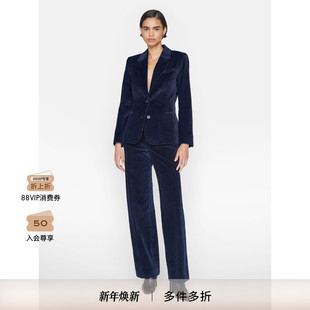 FRAME女士深蓝色灯芯绒高腰宽松直筒休闲裤 西裤