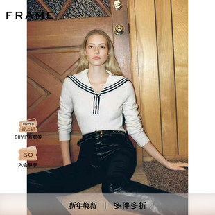 FRAME女士白色海军领针织毛衣简约经典