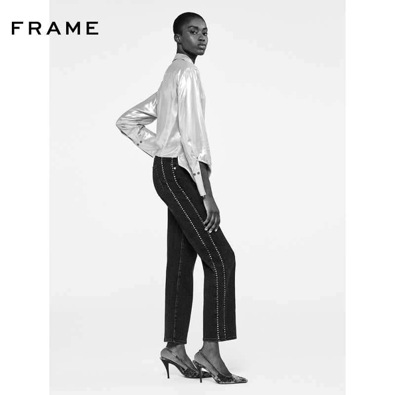 【秋冬新款】FRAME女士钉珠宽松直筒牛仔裤SLEEK STRAIGHT