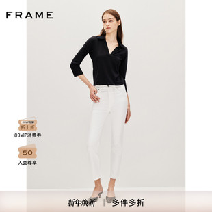 FRAME女士纯色V领polo衫 宽松简约上衣
