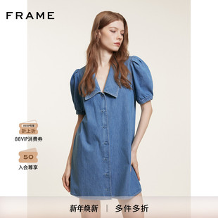 新品 FRAME女士娃娃领水手风牛仔短裙连衣裙 博主同款