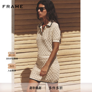 半袖 FRAME女士小香风钩织镂空短袖 翻领POLO衫 2025新款