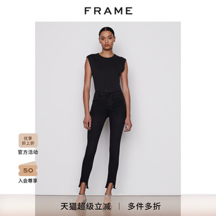 不規(guī)則褲 腳SKINNY 牛仔褲 FRAME女士黑色高腰高彈緊身修身
