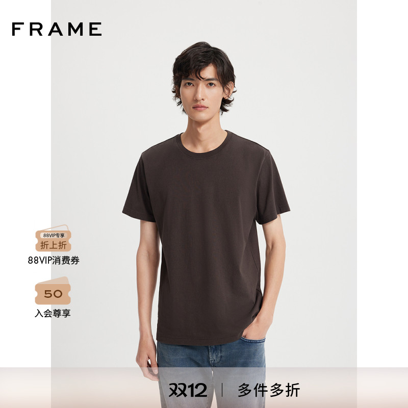 FRAME男士logo刺绣棉圆领短袖T恤经典简约