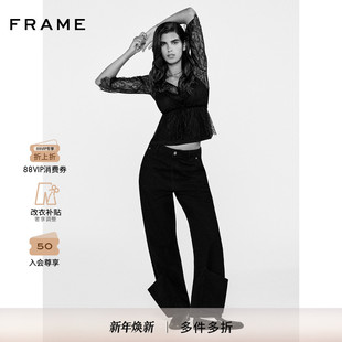脚大口袋设计高腰休闲牛仔裤 FRAME女士裤 Barrel 早秋新款
