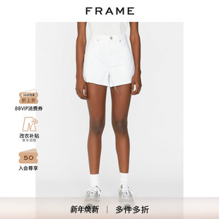 白色黑色女装 FRAME中腰牛仔短裤 经典 脚设计女式 毛边裤