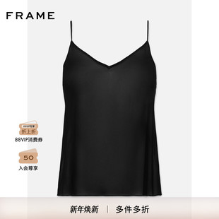 FRAME女士黑色桑蚕丝V领吊带时尚 内搭简约
