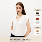 HIGH FRAME女士V领夏季 RISE 上衣纯色 美式 复古宽松T恤棉短袖