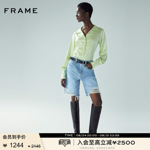 新品高腰FRAME牛仔裤短裤做旧