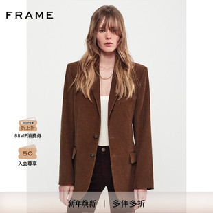 FRAME女士深卡其色西装 外套垫肩简约通勤