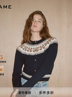 【2025秋季新款】FRAME女士宽松百搭费尔岛圆领针织开衫毛衣上衣