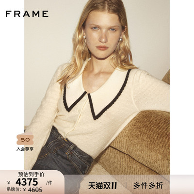 【2025秋季新款】FRAME女士水手风V领休闲长袖针织毛衣上衣