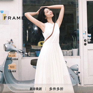 FRAME女士圆领无袖 背心长裙米白色连衣裙法式