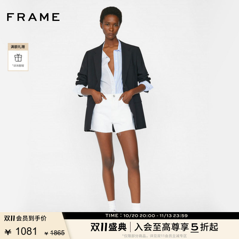 FRAME中腰牛仔短裤毛边裤脚设计女式经典女装