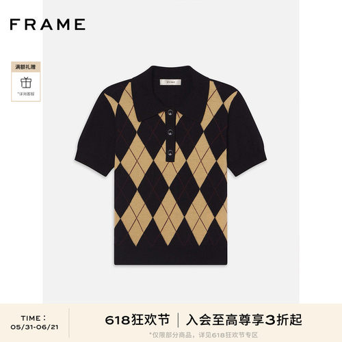 FRAME女士学院风复古百搭翻领短袖POLO衫