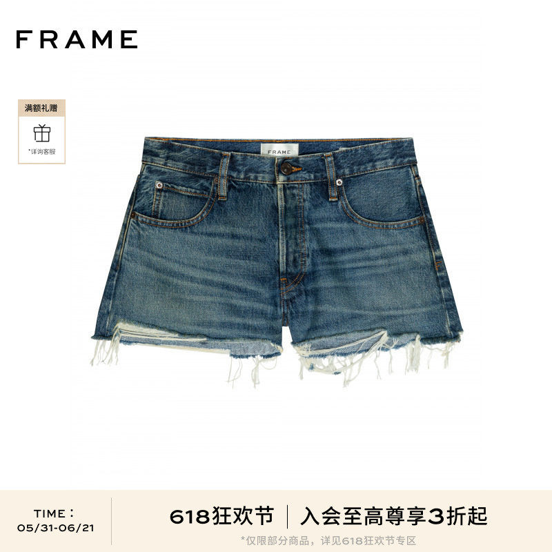 【春夏新品首降】FRAME女士复古毛须边休闲牛仔短裤HANG SHORT