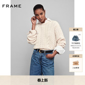 FRAME女士米色圆领麻花毛衣宽松休闲Oversize