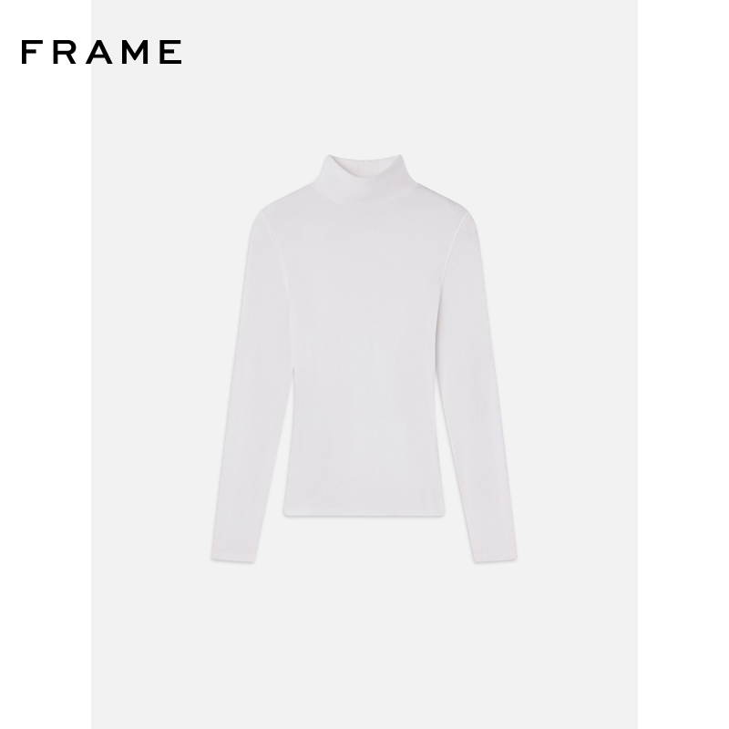 FRAME女士白色修身长袖打底衫T恤半高领上衣