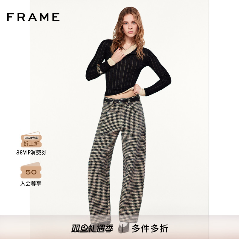 FRAME女士宽松直筒千鸟格裤子BARREL