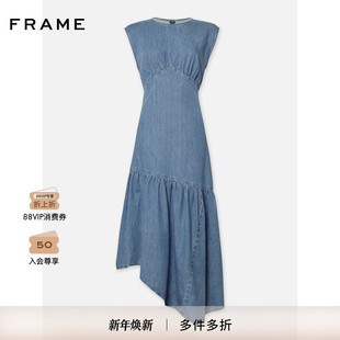FRAME女士无袖 复古度假风 收腰牛仔连衣裙长裙法式