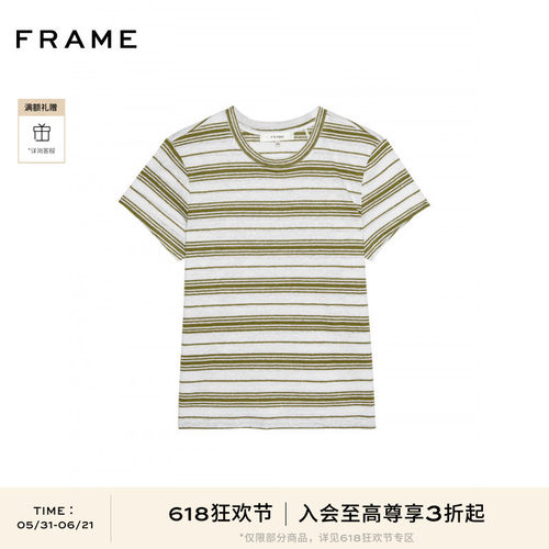 【春夏新品首降】FRAME女士条纹圆领休闲短袖T恤女士简约百搭上衣