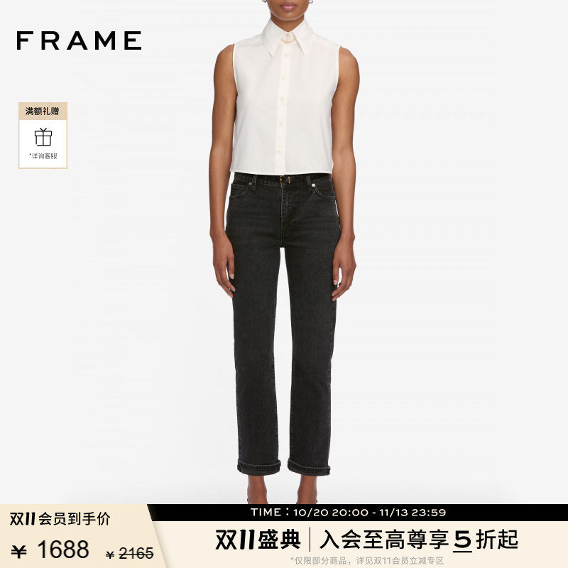 FRAME女士复古中腰中弹修身直筒牛仔裤 BORROWED
