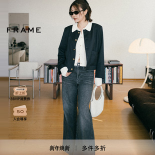 通勤时髦 外套七分袖 FRAME女士短款 海军蓝纽扣西装