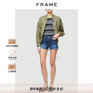 中腰微弹牛仔短裤 CUT 猫须水洗毛边裤 OFF 脚 FRAME女夏季