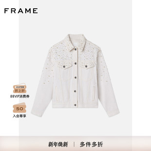 饰牛仔裤 FRAME女士白色衣身立体仿珍珠装 夹克 早秋新款