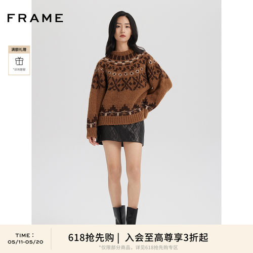 【618抢先购】FRAME女士费尔岛宽松休闲圆领套头毛衣针织衫