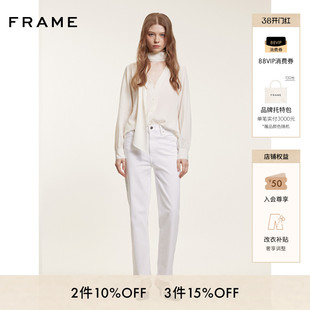 【博主同款】FRAME女士高腰高弹白色直筒牛仔裤 SLEEK STRAIGHT