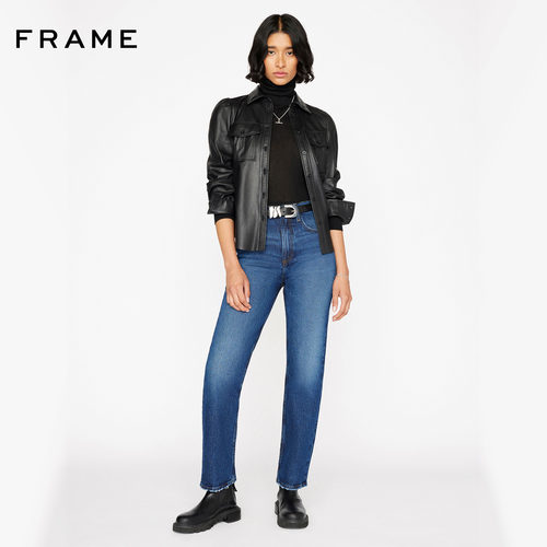 FRAME女高腰直筒牛仔裤微弹
