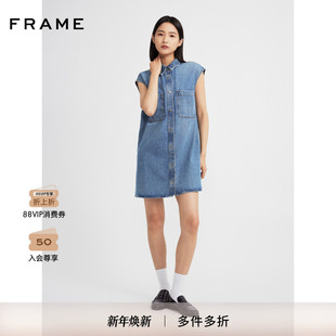 牛仔衬衫 FRAME女士休闲翻领无袖 裙短裙背心裙 2025新款