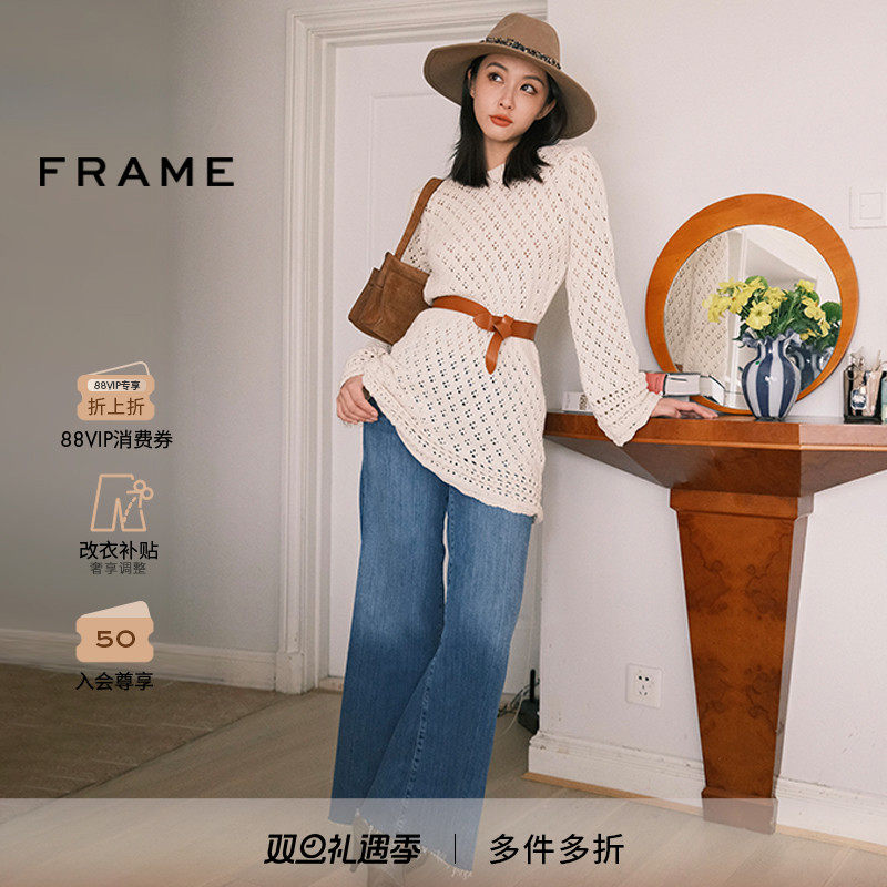 新款牛仔裤蓝色阔腿FRAME