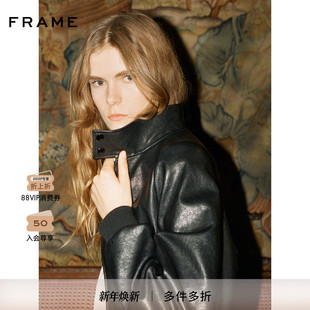 短款 FRAME女士复古宽松立领长袖 新款 皮夹克外套 2025秋季
