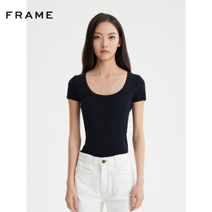 上衣 新款 FRAME女士圆领罗纹T恤休闲简约基础款